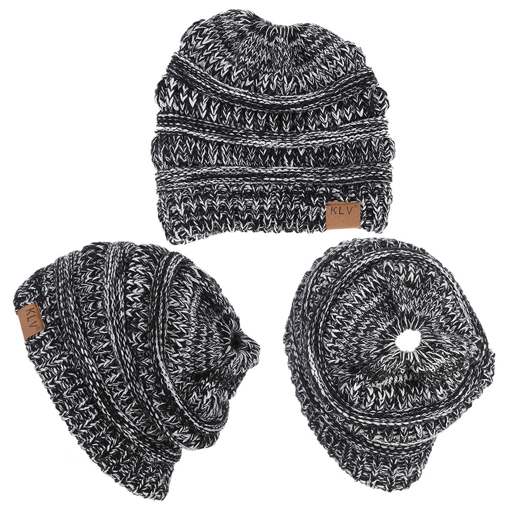 Fashion Women Soft Knitted Bun Ponytail Hat Crochet Warm Sports Beanie Cap