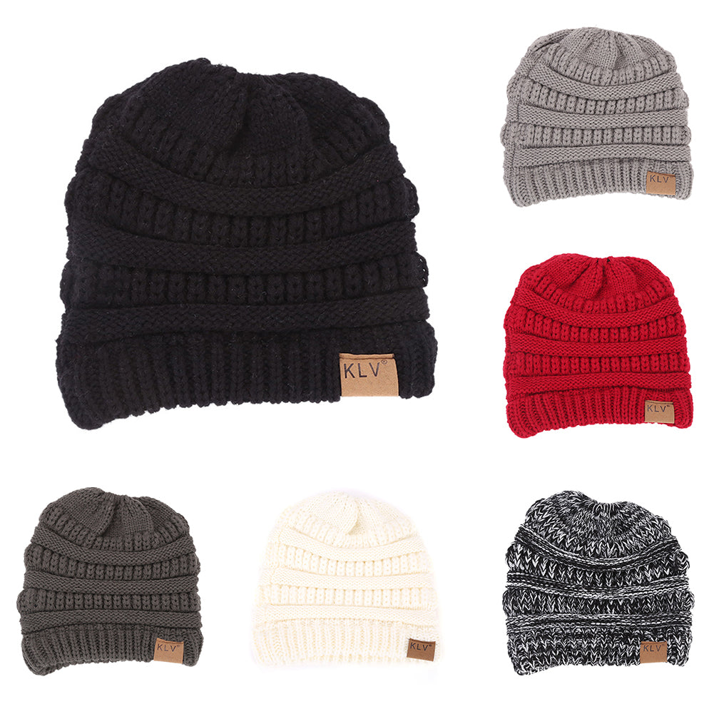 Fashion Women Soft Knitted Bun Ponytail Hat Crochet Warm Sports Beanie Cap