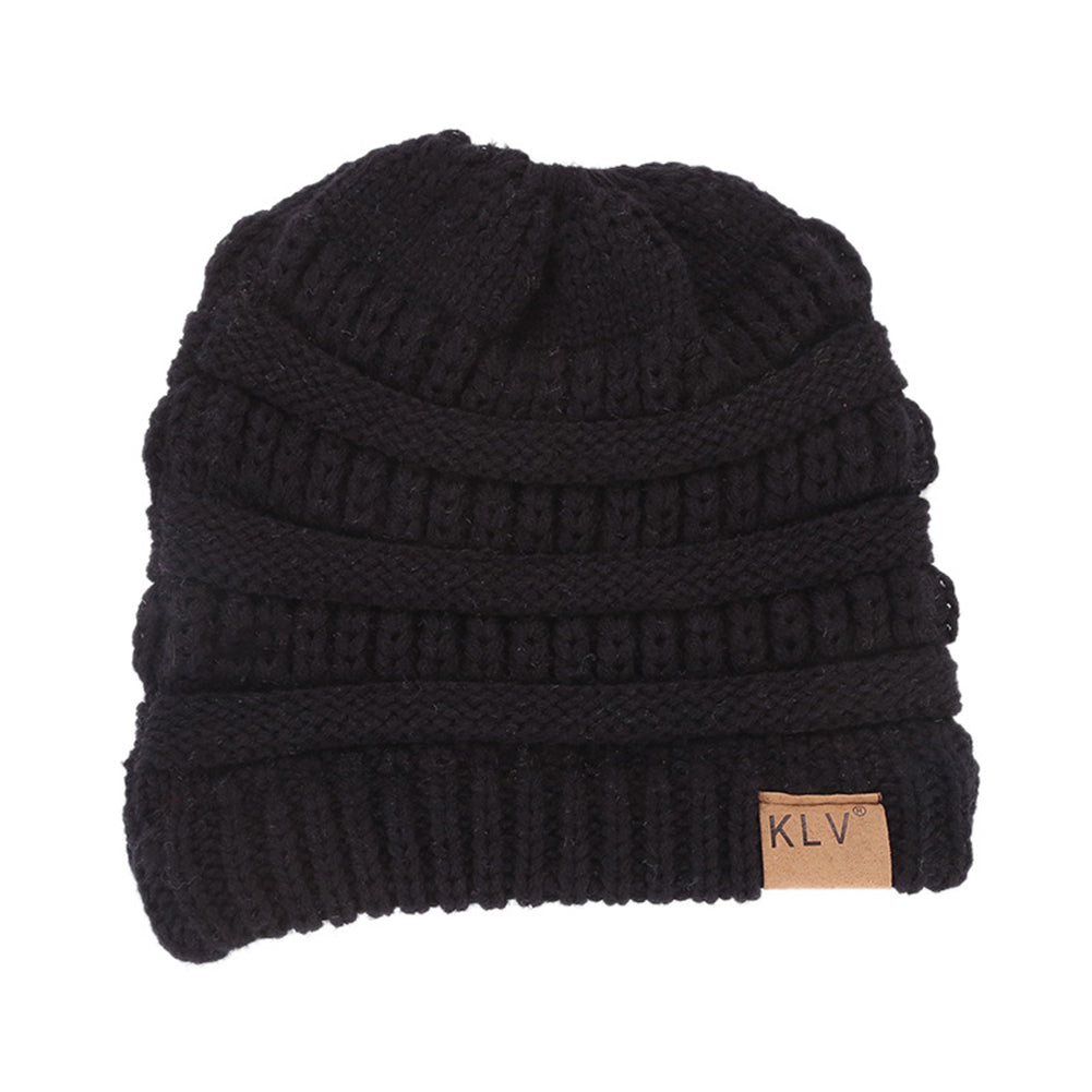 Fashion Women Soft Knitted Bun Ponytail Hat Crochet Warm Sports Beanie Cap