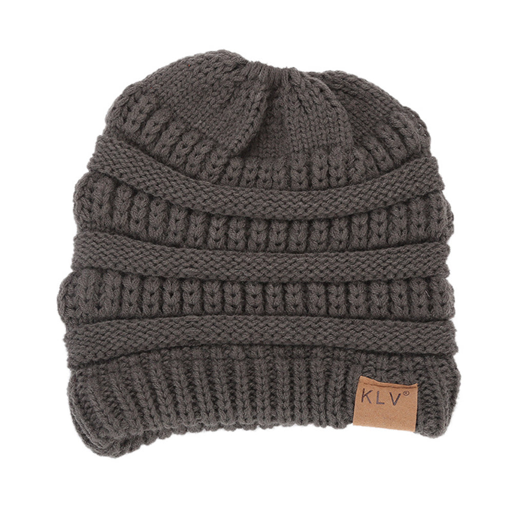 Fashion Women Soft Knitted Bun Ponytail Hat Crochet Warm Sports Beanie Cap