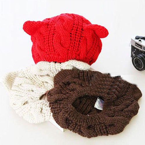 Women's Winter Fashion Lovely Cat Ear Crochet Knitted Ski Woolen Cap Beanie Hat