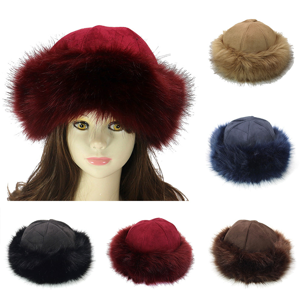 Winter Russian Women Fluffy Faux Fur Solid Color Ear Warmer Thick Hat Beanie Cap
