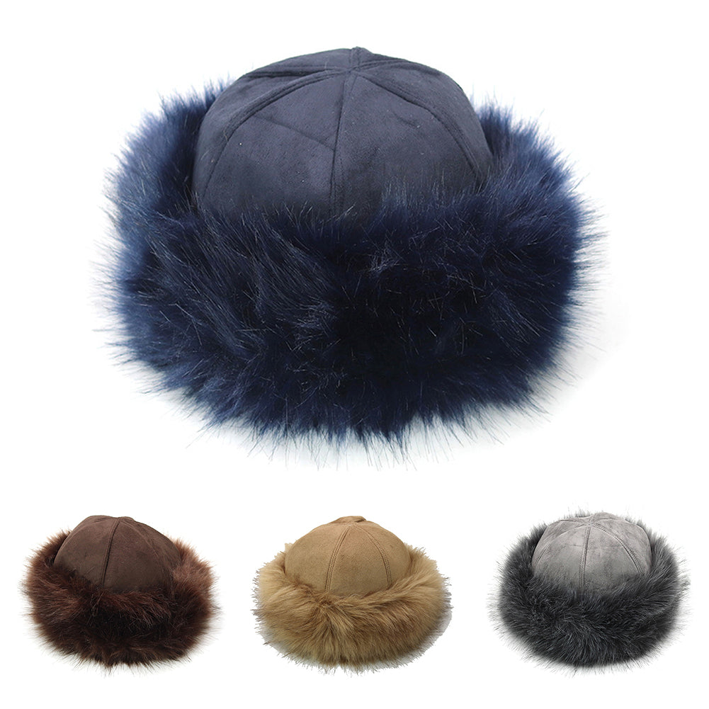 Winter Russian Women Fluffy Faux Fur Solid Color Ear Warmer Thick Hat Beanie Cap