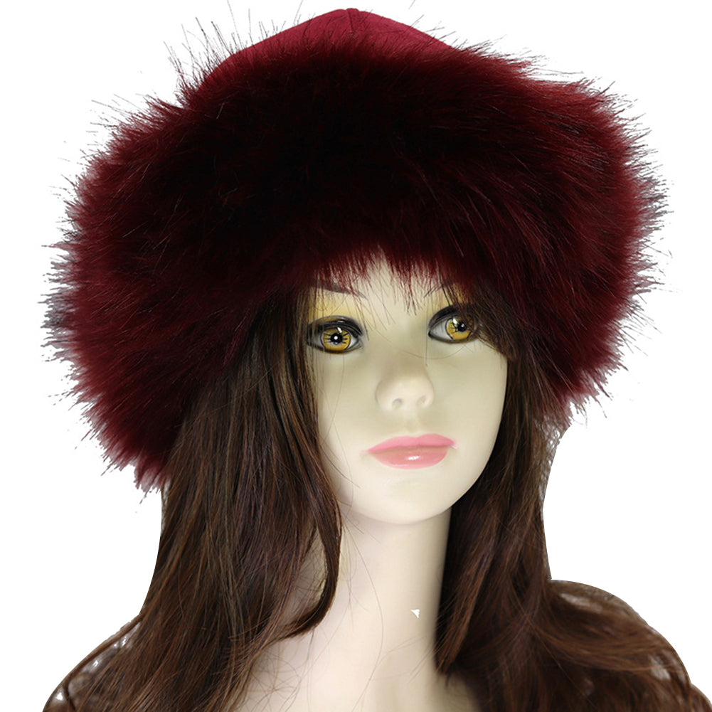 Winter Russian Women Fluffy Faux Fur Solid Color Ear Warmer Thick Hat Beanie Cap