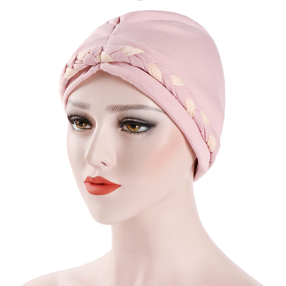 Fashion Women Soft Cotton Beanie Hat Dual Color Braid Muslim Turban Chemo Cap