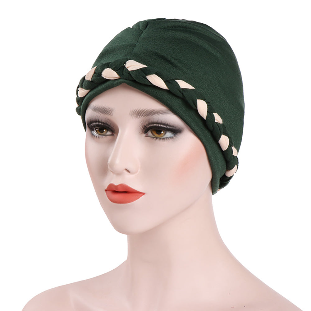 Fashion Women Soft Cotton Beanie Hat Dual Color Braid Muslim Turban Chemo Cap