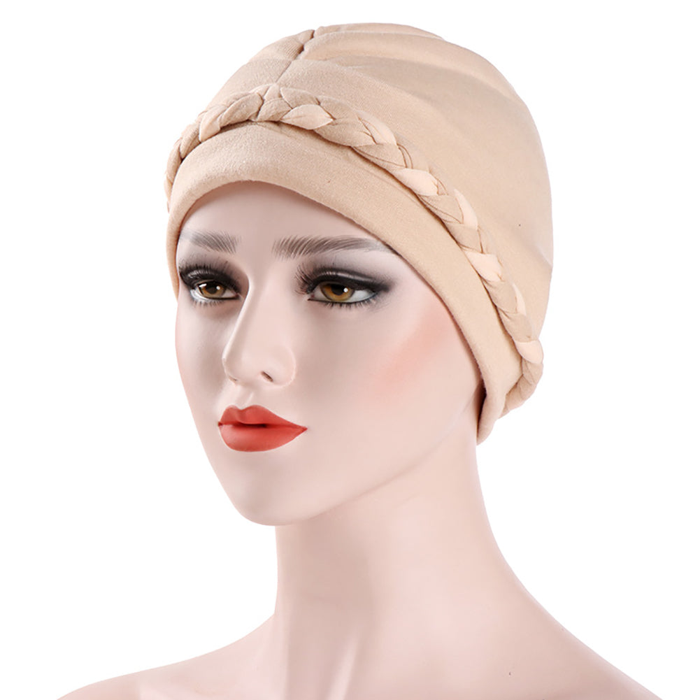Fashion Women Soft Cotton Beanie Hat Dual Color Braid Muslim Turban Chemo Cap