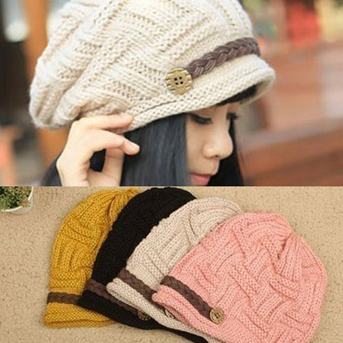 Women Fashion Winter Warm Beanie Hat Woolen Yarn Knit Crochet Cap Headwear