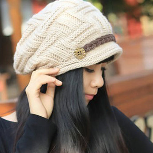 Women Fashion Winter Warm Beanie Hat Woolen Yarn Knit Crochet Cap Headwear