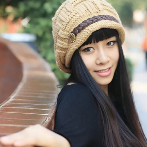 Women Fashion Winter Warm Beanie Hat Woolen Yarn Knit Crochet Cap Headwear