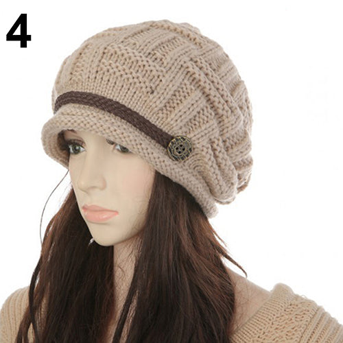 Women Fashion Winter Warm Beanie Hat Woolen Yarn Knit Crochet Cap Headwear