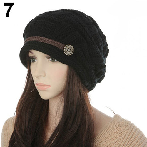 Women Fashion Winter Warm Beanie Hat Woolen Yarn Knit Crochet Cap Headwear