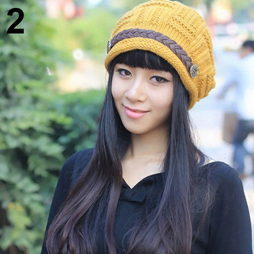 Women Fashion Winter Warm Beanie Hat Woolen Yarn Knit Crochet Cap Headwear