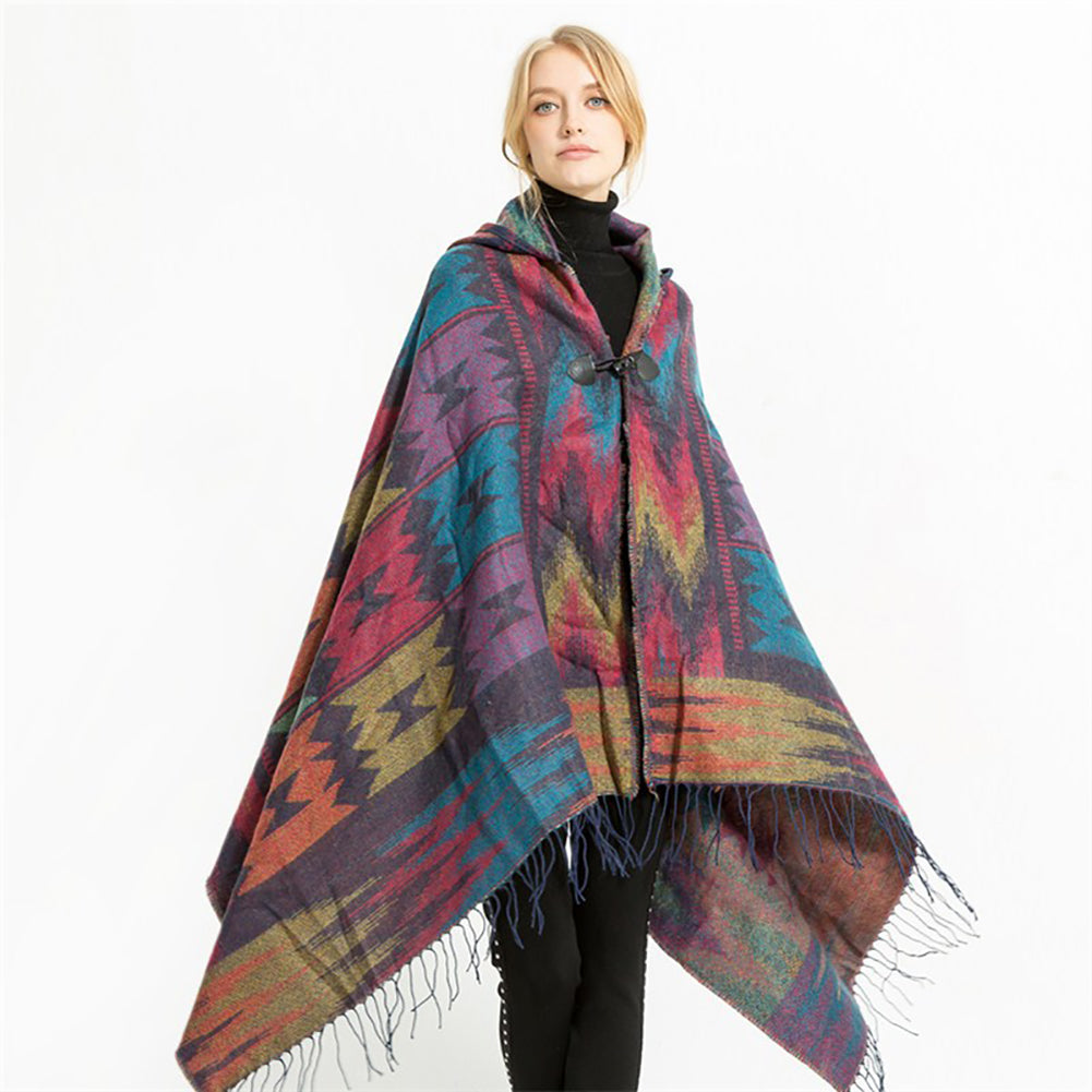 Women Fashion Hooded Grid Pattern Long Warm Shawl Winter Autumn Scarf Gift