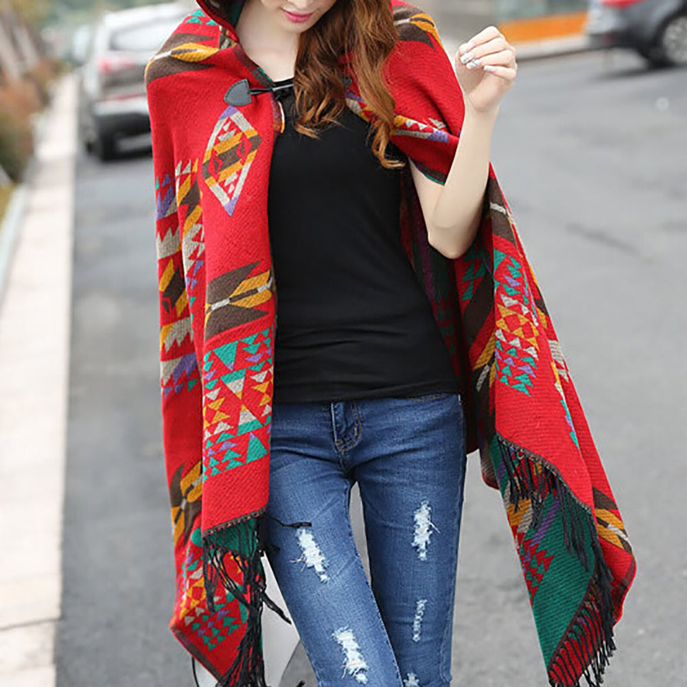 Women Fashion Hooded Grid Pattern Long Warm Shawl Winter Autumn Scarf Gift