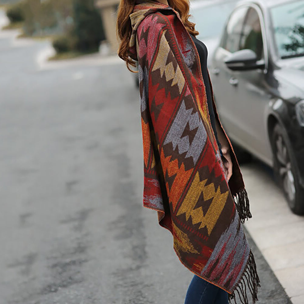 Women Fashion Hooded Grid Pattern Long Warm Shawl Winter Autumn Scarf Gift