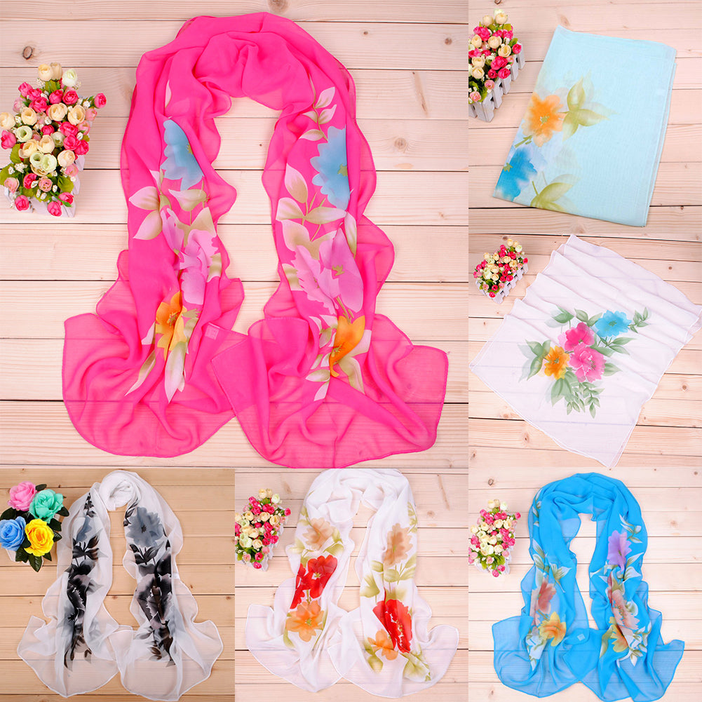 Peony Flower Women Fashion Long Cover Chiffon Wrap Autumn Scarf Xmas Gift