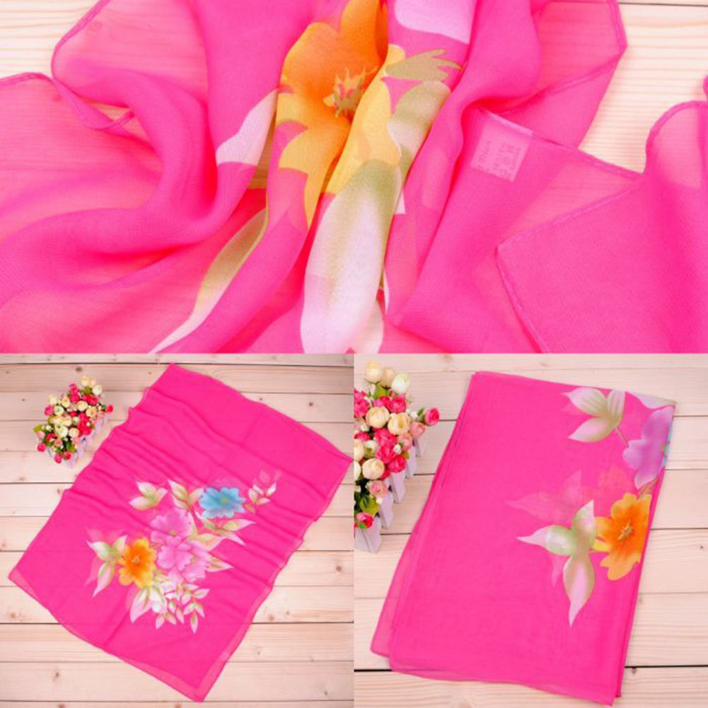 Peony Flower Women Fashion Long Cover Chiffon Wrap Autumn Scarf Xmas Gift