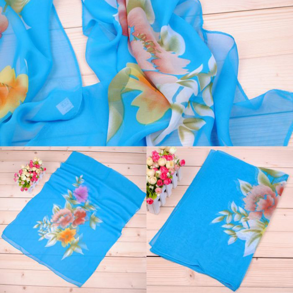 Peony Flower Women Fashion Long Cover Chiffon Wrap Autumn Scarf Xmas Gift