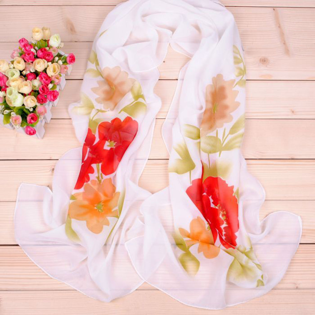 Peony Flower Women Fashion Long Cover Chiffon Wrap Autumn Scarf Xmas Gift
