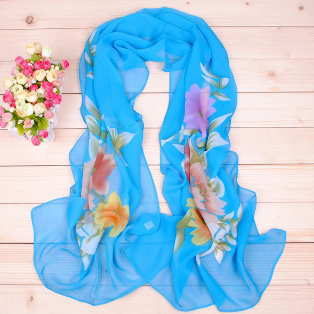 Peony Flower Women Fashion Long Cover Chiffon Wrap Autumn Scarf Xmas Gift