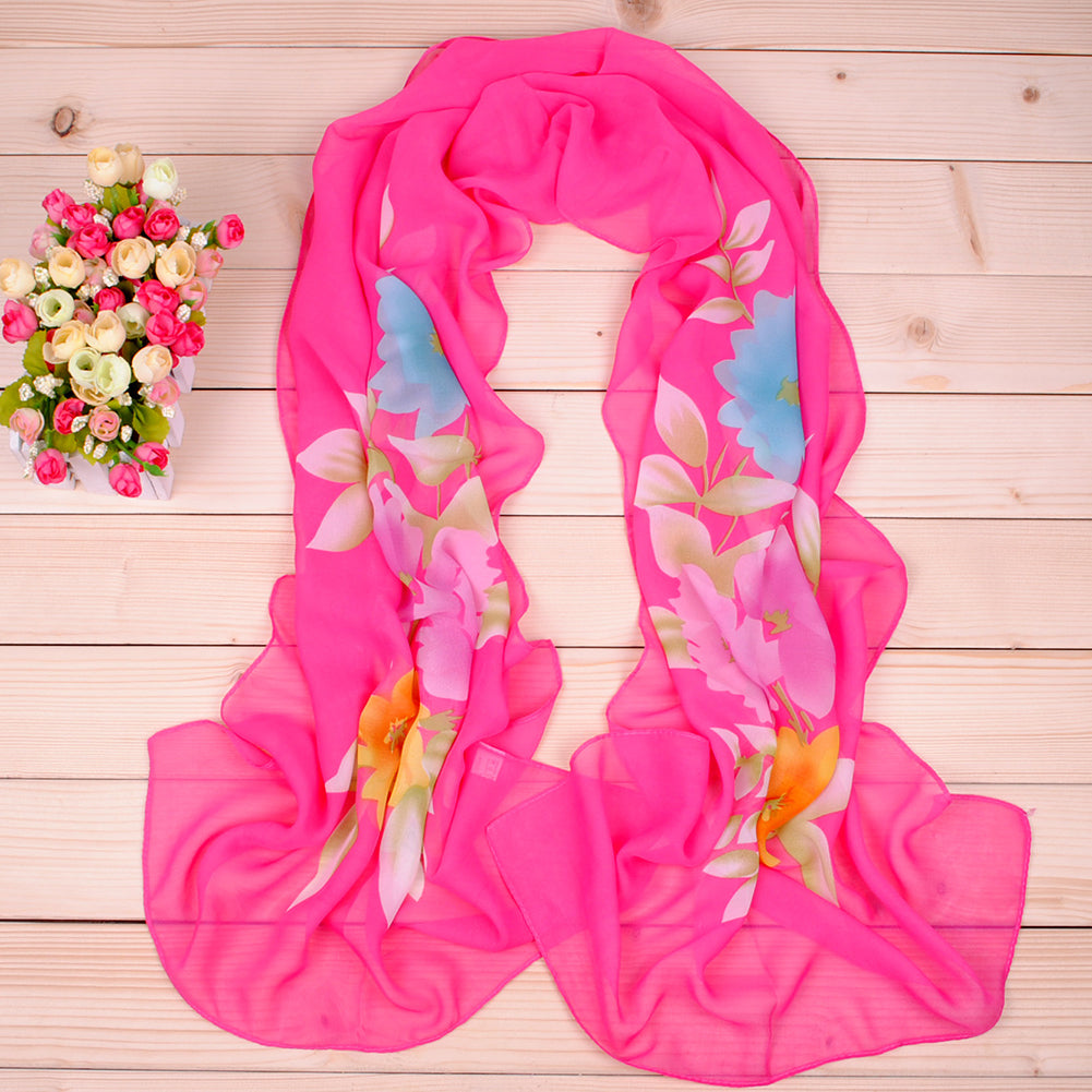 Peony Flower Women Fashion Long Cover Chiffon Wrap Autumn Scarf Xmas Gift