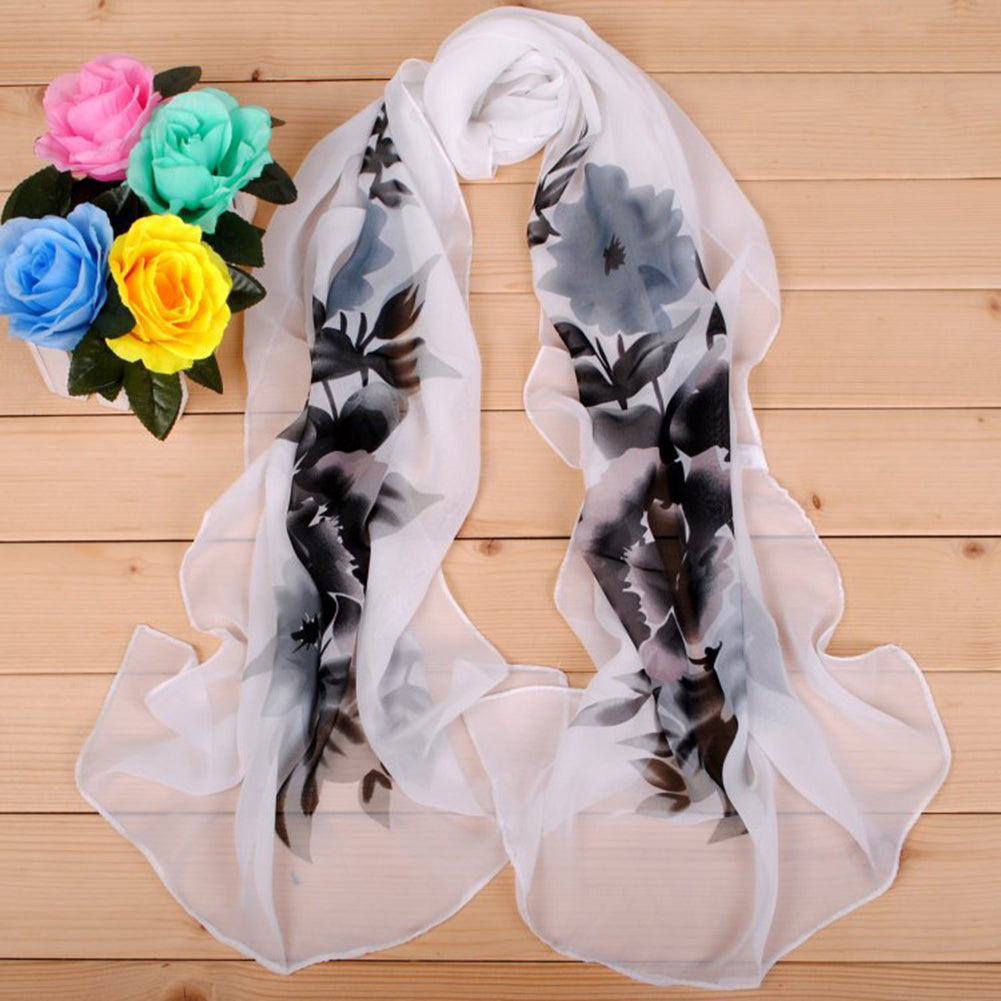 Peony Flower Women Fashion Long Cover Chiffon Wrap Autumn Scarf Xmas Gift
