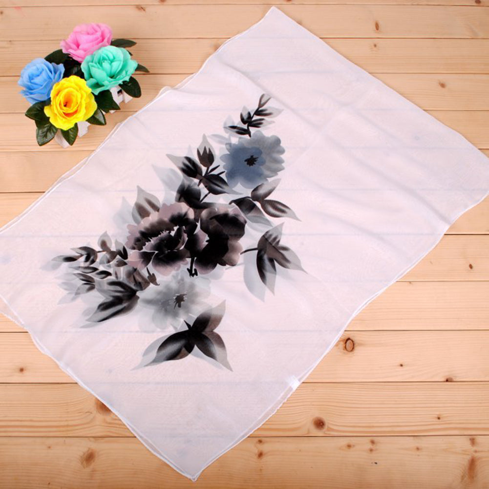 Peony Flower Women Fashion Long Cover Chiffon Wrap Autumn Scarf Xmas Gift