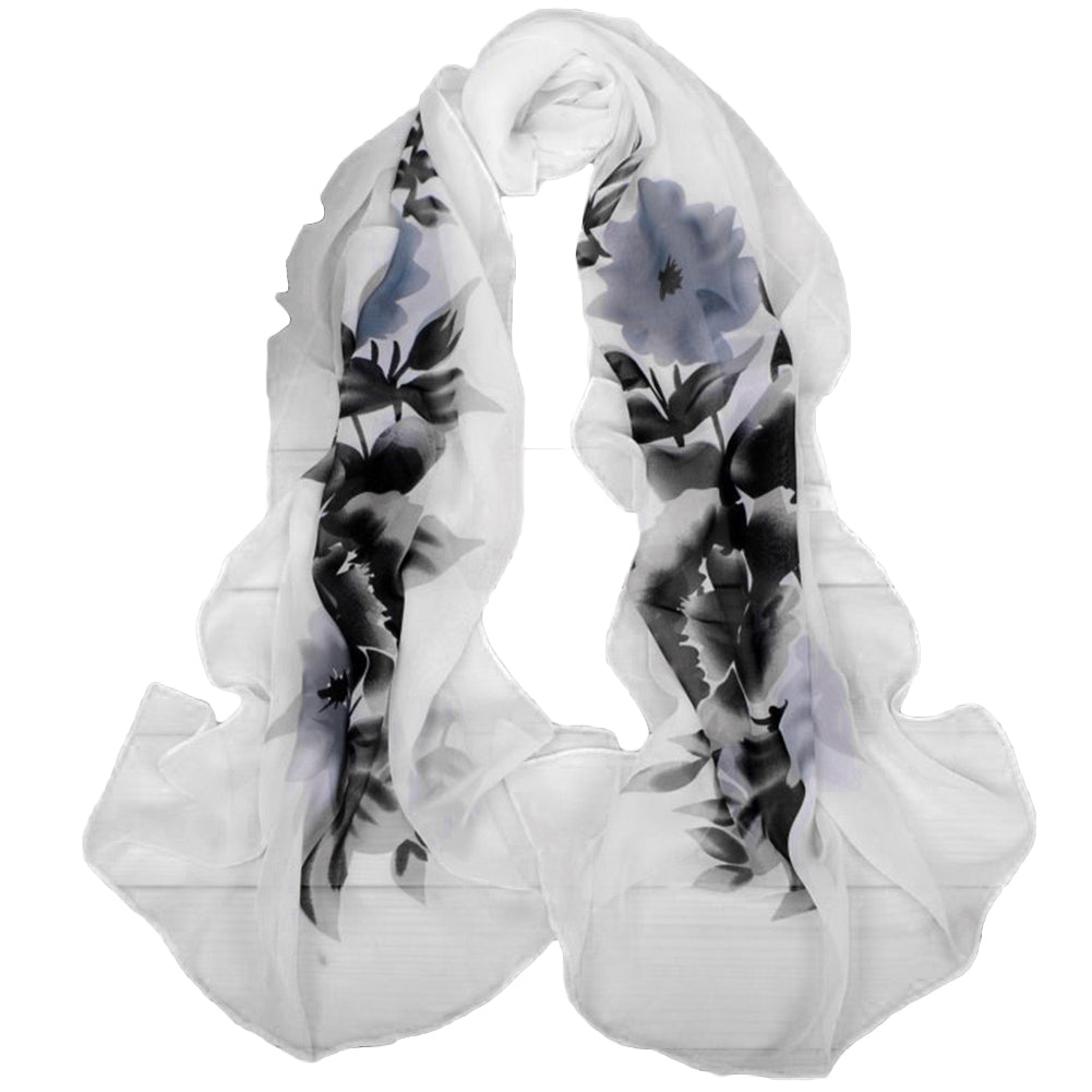 Peony Flower Women Fashion Long Cover Chiffon Wrap Autumn Scarf Xmas Gift