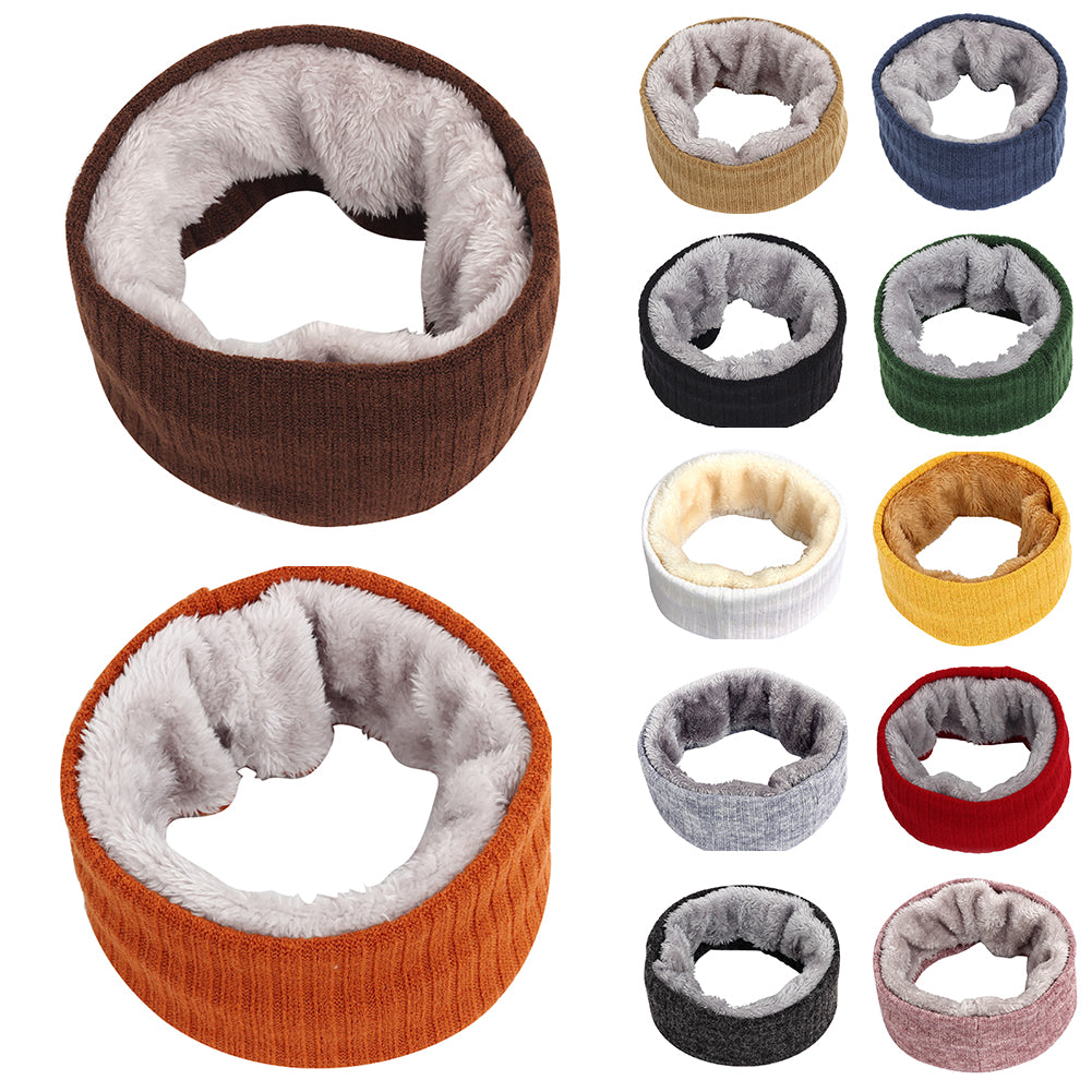 Solid Color Warm Fleece Lining Winter Women Men Knitted Collar O Ring Neck Scarf