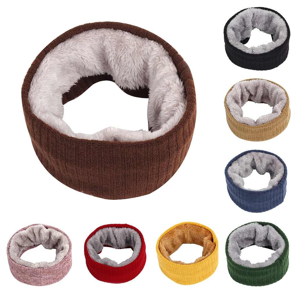 Solid Color Warm Fleece Lining Winter Women Men Knitted Collar O Ring Neck Scarf