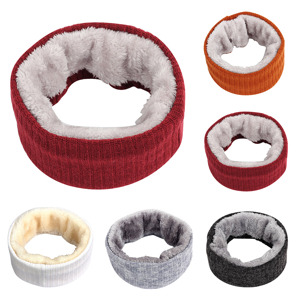 Solid Color Warm Fleece Lining Winter Women Men Knitted Collar O Ring Neck Scarf