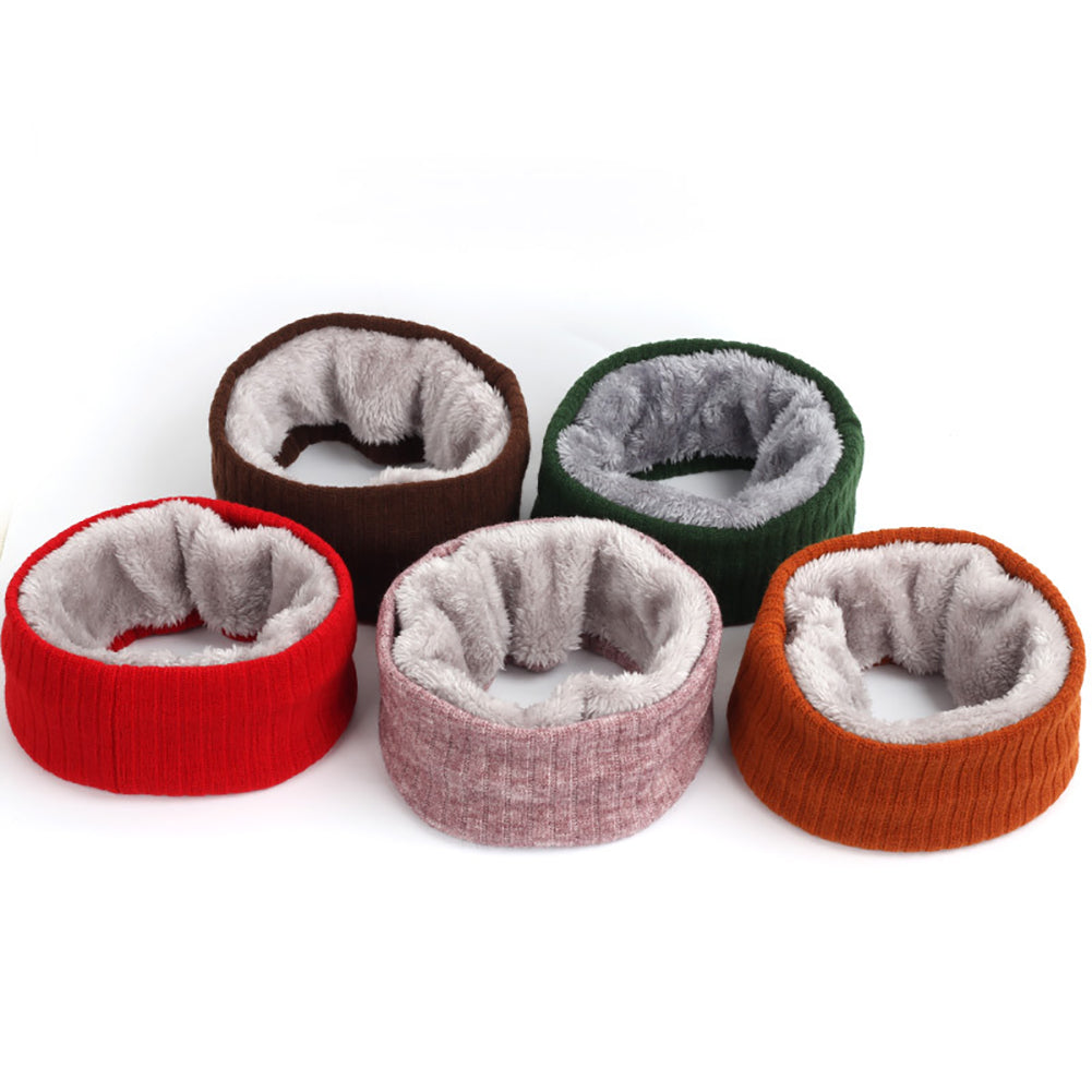 Solid Color Warm Fleece Lining Winter Women Men Knitted Collar O Ring Neck Scarf