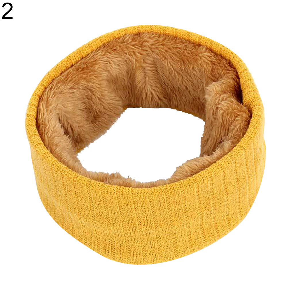 Solid Color Warm Fleece Lining Winter Women Men Knitted Collar O Ring Neck Scarf