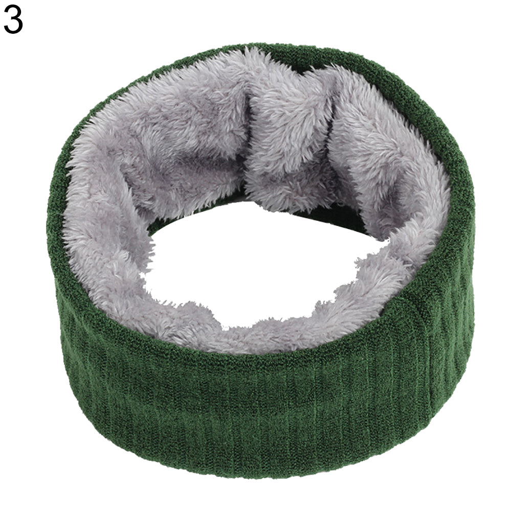 Solid Color Warm Fleece Lining Winter Women Men Knitted Collar O Ring Neck Scarf