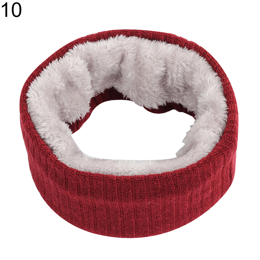 Solid Color Warm Fleece Lining Winter Women Men Knitted Collar O Ring Neck Scarf