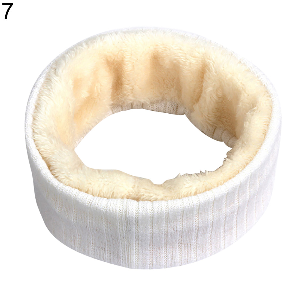 Solid Color Warm Fleece Lining Winter Women Men Knitted Collar O Ring Neck Scarf