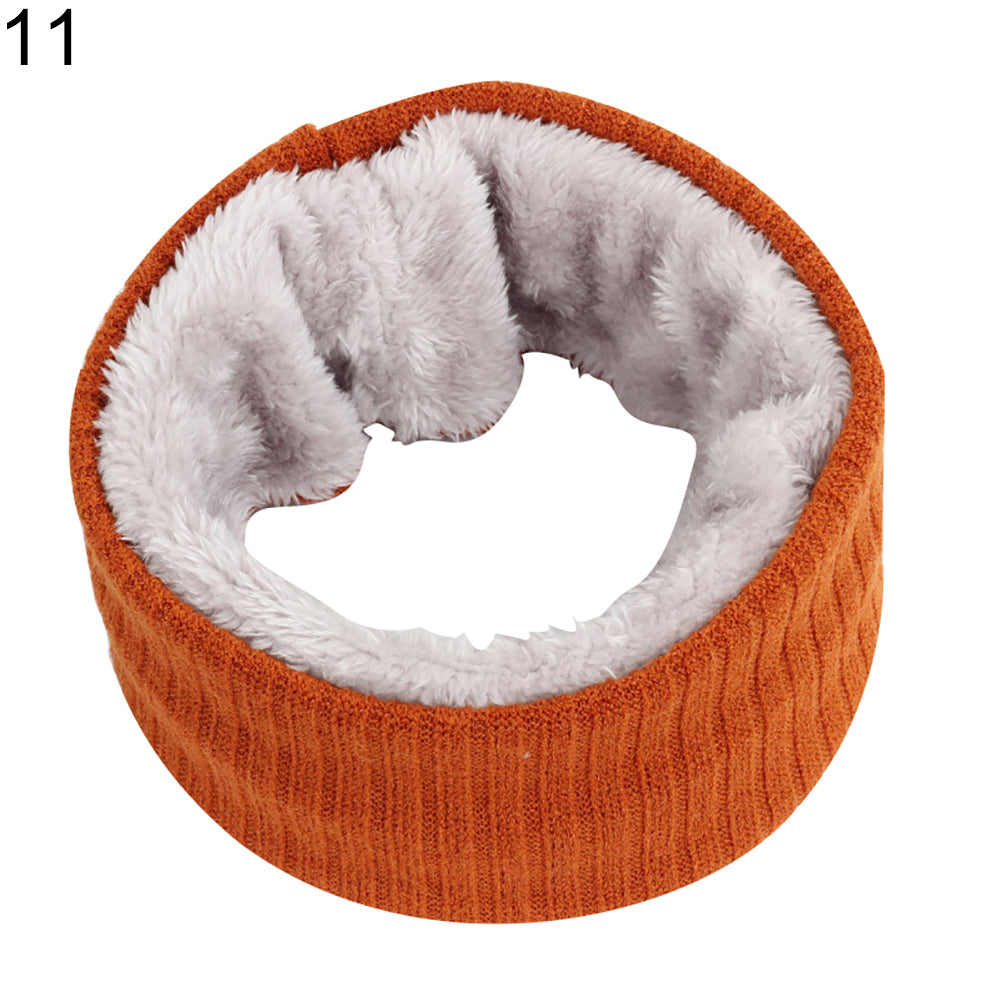 Solid Color Warm Fleece Lining Winter Women Men Knitted Collar O Ring Neck Scarf