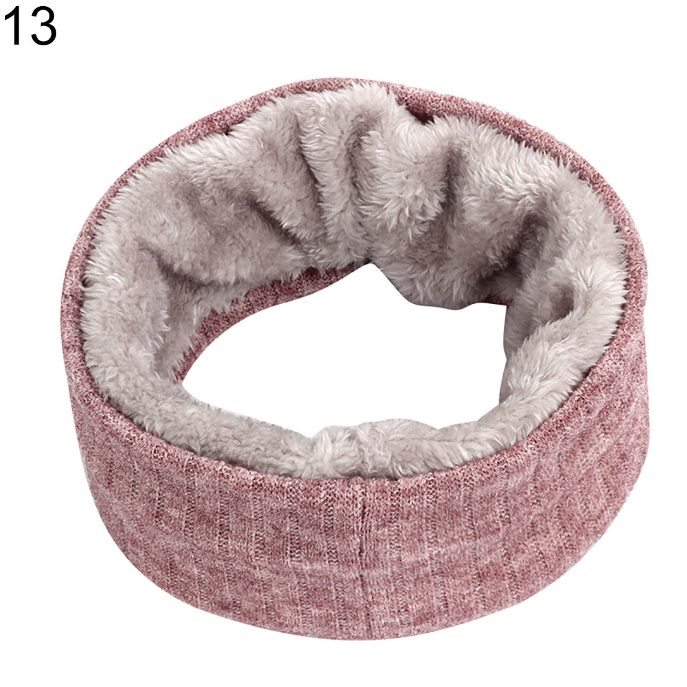 Solid Color Warm Fleece Lining Winter Women Men Knitted Collar O Ring Neck Scarf