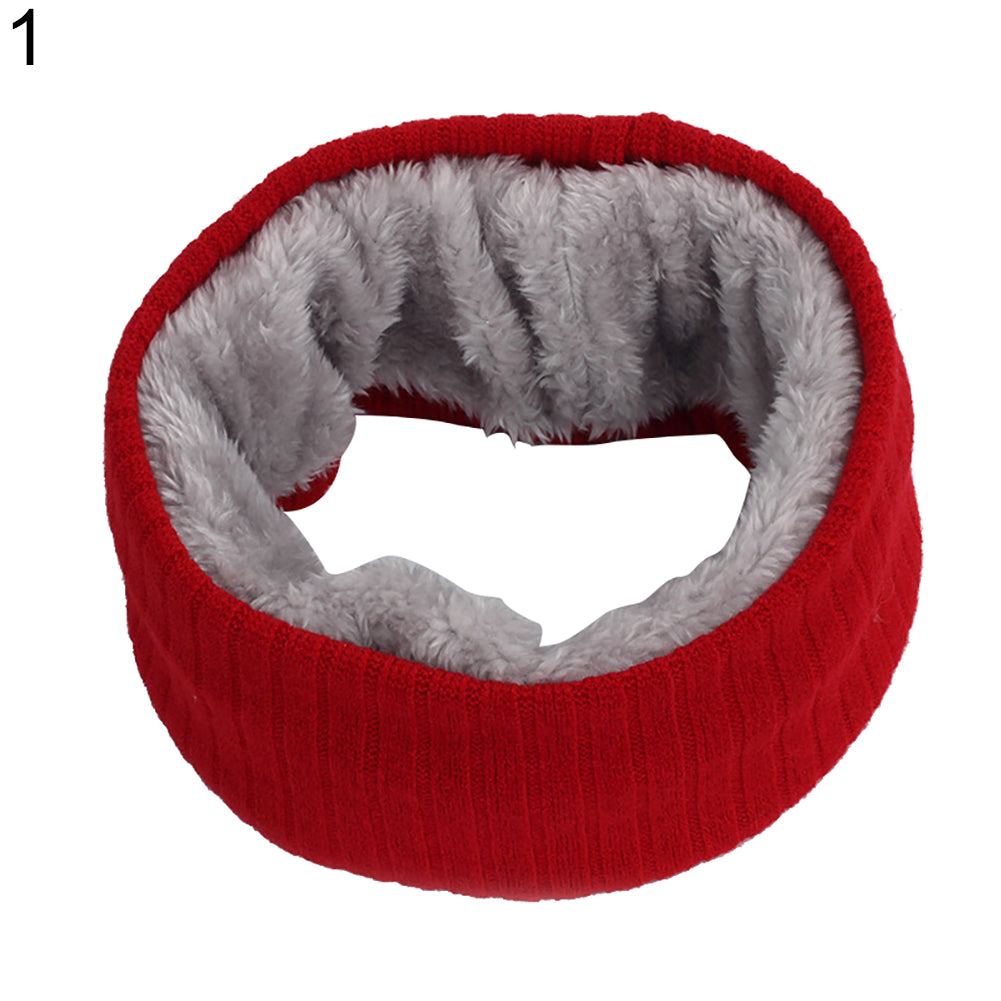 Solid Color Warm Fleece Lining Winter Women Men Knitted Collar O Ring Neck Scarf