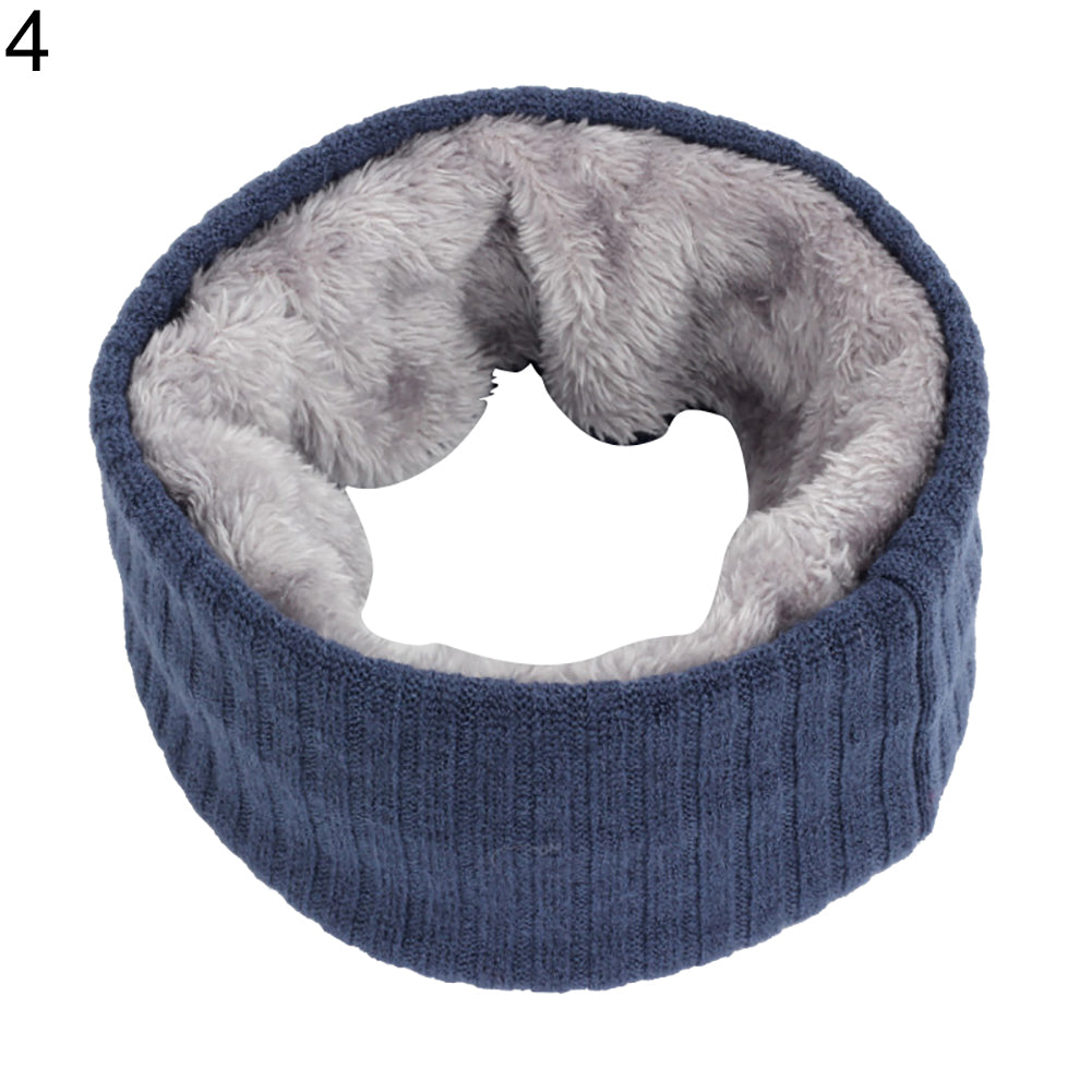 Solid Color Warm Fleece Lining Winter Women Men Knitted Collar O Ring Neck Scarf