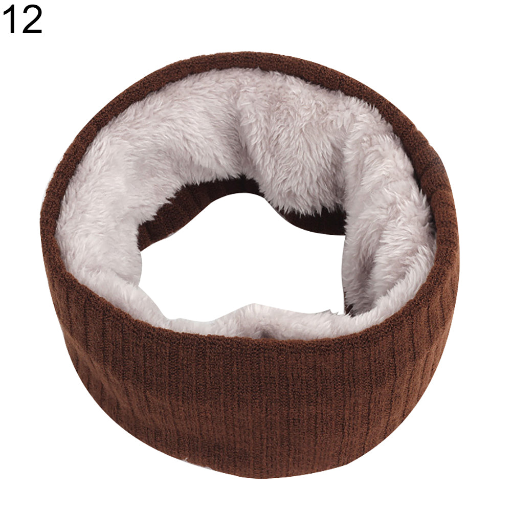Solid Color Warm Fleece Lining Winter Women Men Knitted Collar O Ring Neck Scarf
