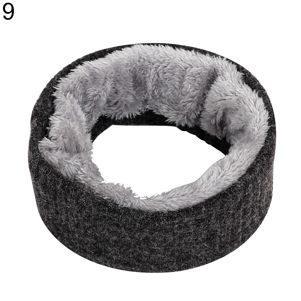 Solid Color Warm Fleece Lining Winter Women Men Knitted Collar O Ring Neck Scarf