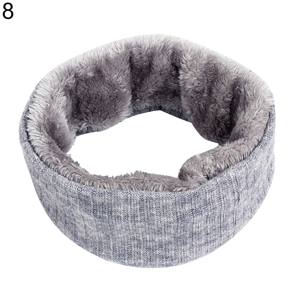 Solid Color Warm Fleece Lining Winter Women Men Knitted Collar O Ring Neck Scarf
