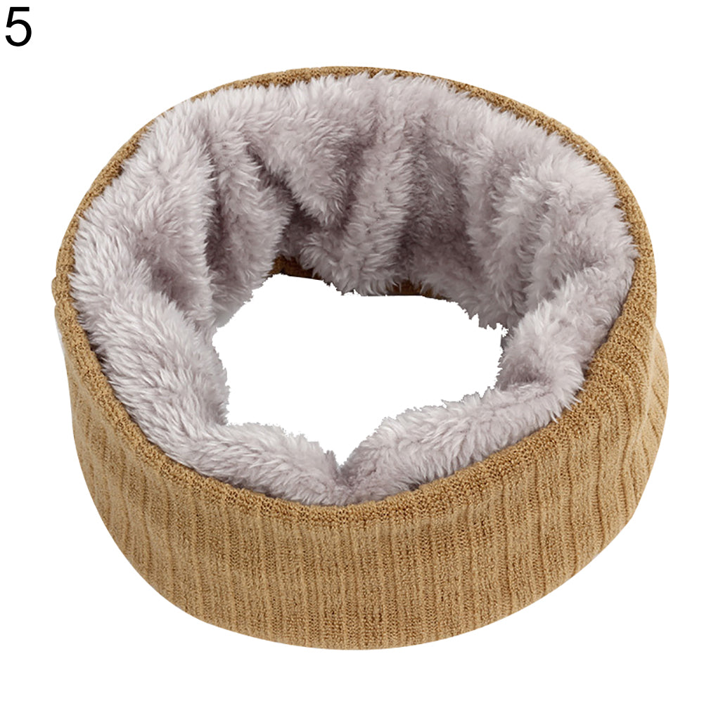 Solid Color Warm Fleece Lining Winter Women Men Knitted Collar O Ring Neck Scarf