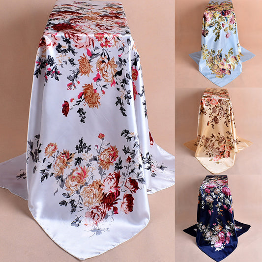 Fashion Peony Flower Autumn Winter Women Square Scarf Neck Cover 90x90cm