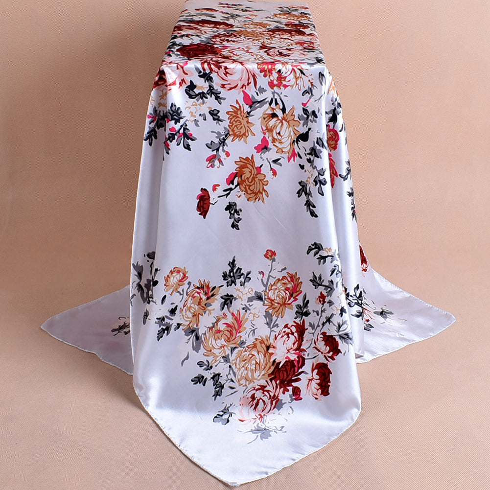 Fashion Peony Flower Autumn Winter Women Square Scarf Neck Cover 90x90cm