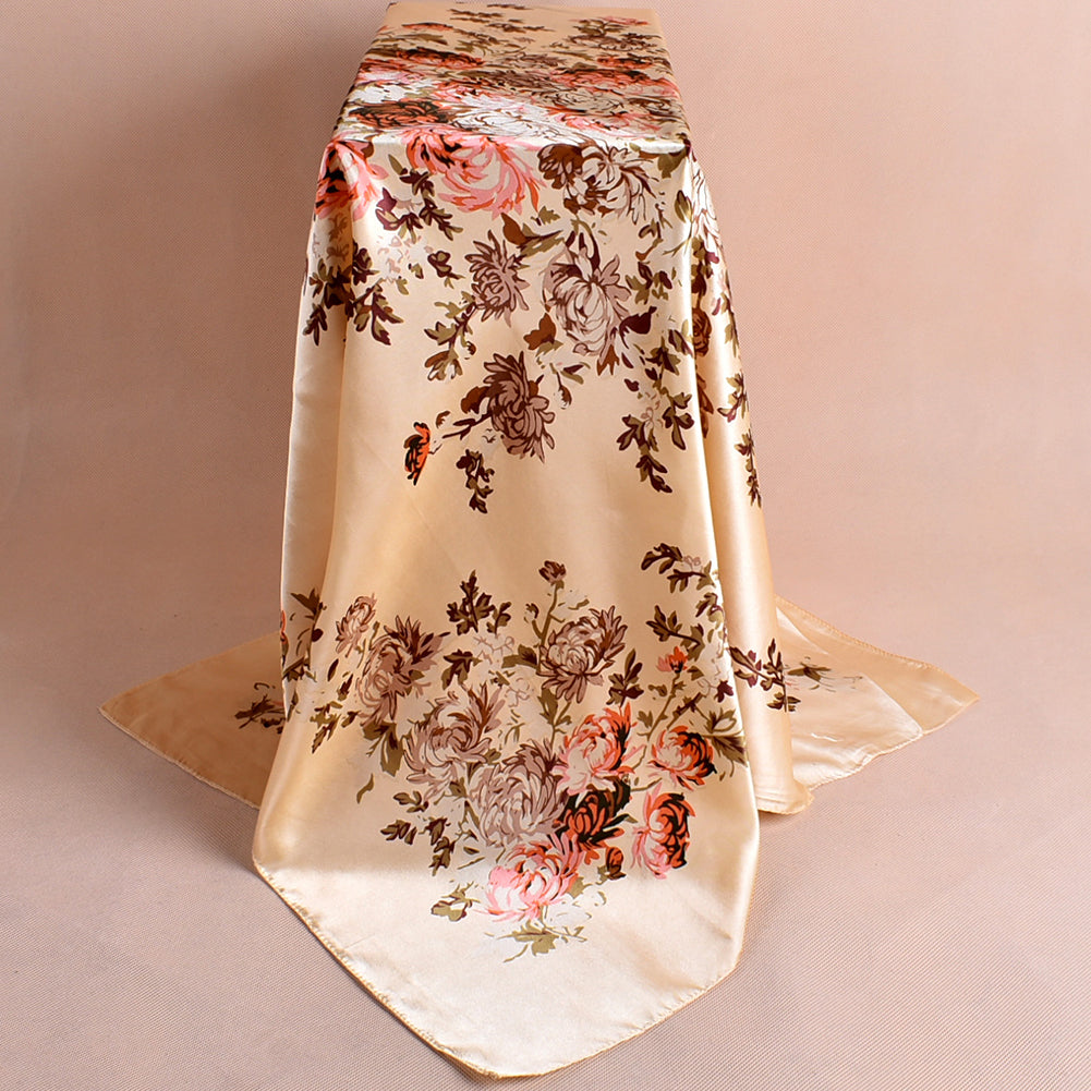 Fashion Peony Flower Autumn Winter Women Square Scarf Neck Cover 90x90cm