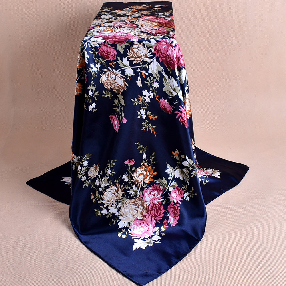 Fashion Peony Flower Autumn Winter Women Square Scarf Neck Cover 90x90cm