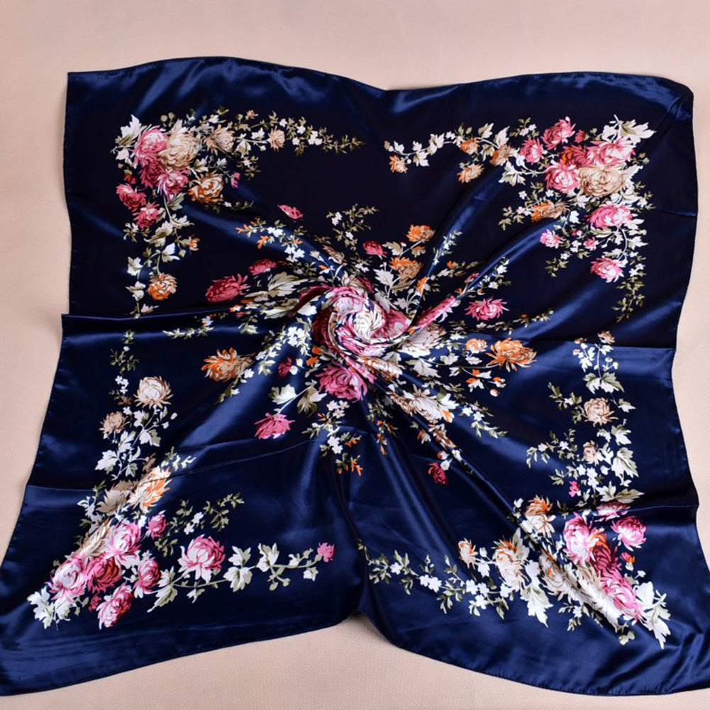 Fashion Peony Flower Autumn Winter Women Square Scarf Neck Cover 90x90cm